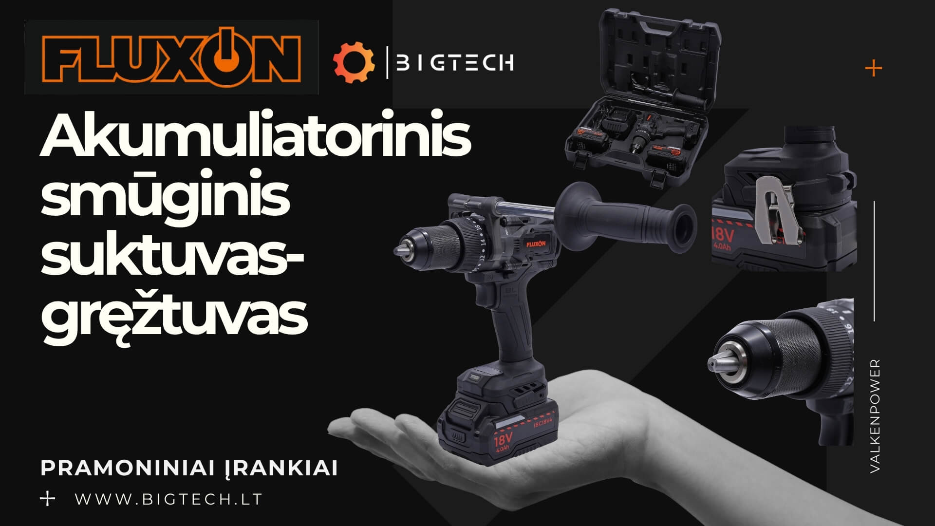 FLUXON,Akumuliatorinis suktuvas-gręžtuvas (Olandija), įskaitant 2x4 Ah, 18V baterijas ir įkroviklį komplekte_www.bigtech. FLUXON,Akumuliatorinis suktuvas-gręžtuvas (Olandija), įskaitant 2x4 Ah, 18V baterijas ir įkroviklį komplekte_www.bigtech.