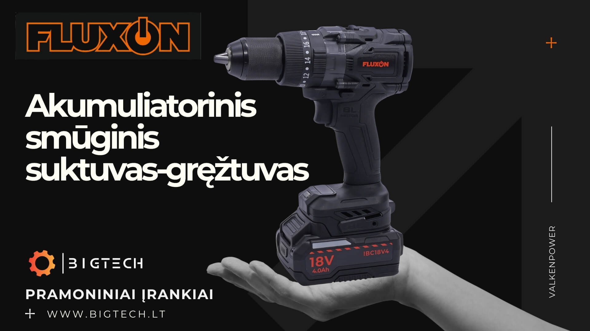 FLUXON_Akumuliatorinis suktuvas-gręžtuvas (Olandija), įskaitant 2x4 Ah, 18V baterijas ir įkroviklį komplekte_www.bigtech. FLUXON_Akumuliatorinis suktuvas-gręžtuvas (Olandija), įskaitant 2x4 Ah, 18V baterijas ir įkroviklį komplekte_www.bigtech.