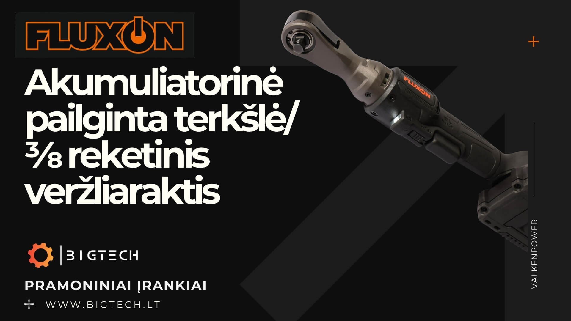 Akumuliatorinė pailginta terkšlė 38 reketinis veržliaraktis FLUXON Akumuliatorinė pailginta terkšlė 38 reketinis veržliaraktis FLUXON