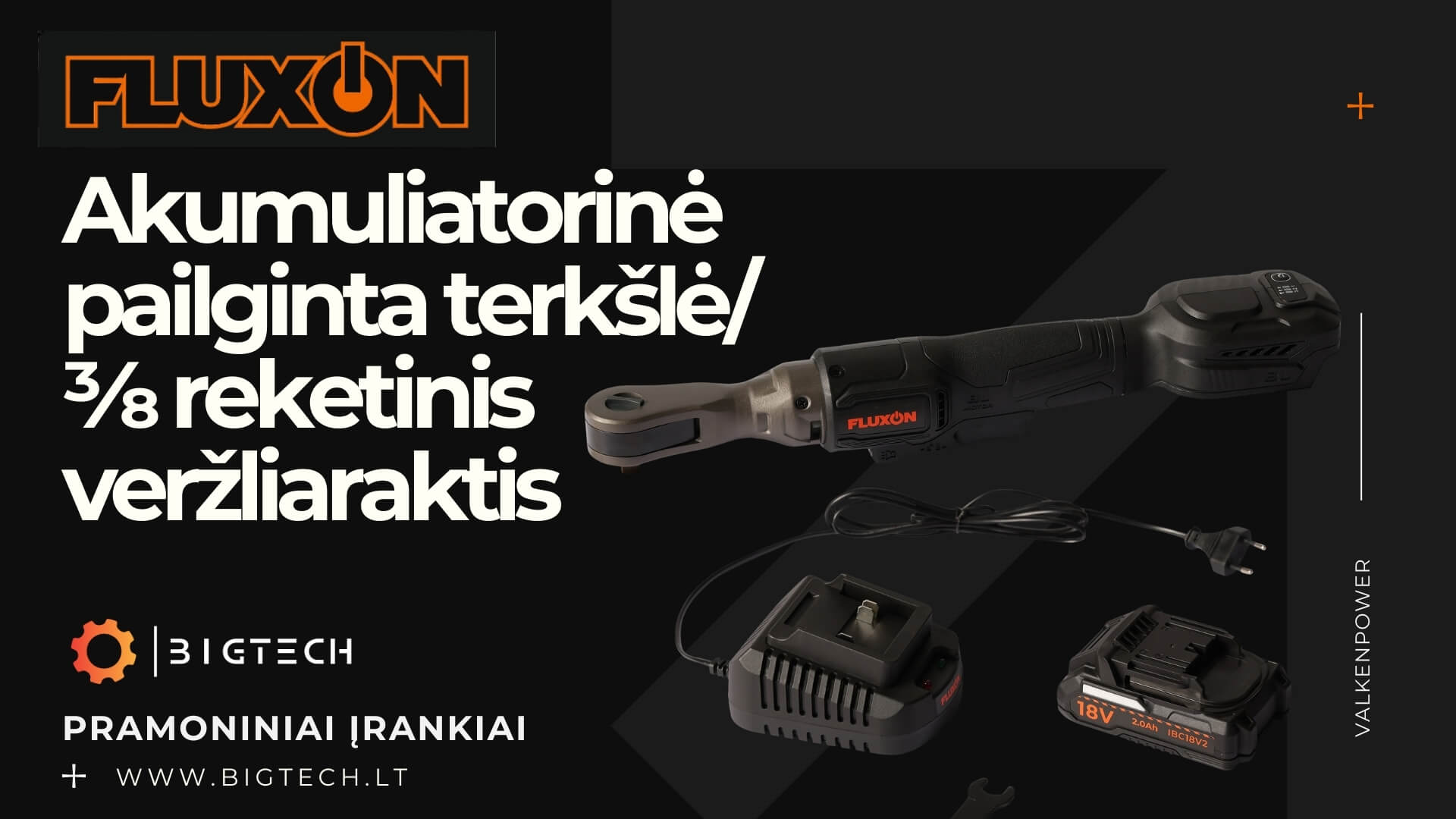 FLUXON Akumuliatorinė pailginta terkšlė 38 reketinis veržliaraktis FLUXON Akumuliatorinė pailginta terkšlė 38 reketinis veržliaraktis