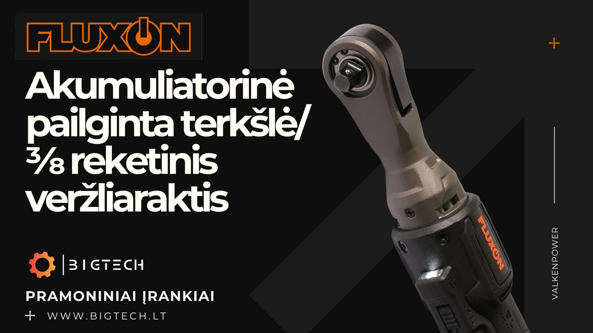 FLUXON Akumuliatorinė pailginta terkšlė, reketinis veržliaraktis FLUXON Akumuliatorinė pailginta terkšlė, reketinis veržliaraktis
